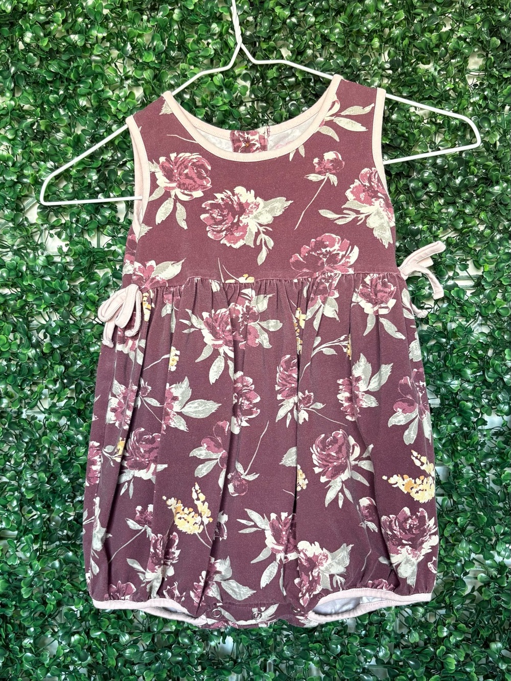 SweetHoney Mauve Floral Bubble Romper with Side Ties